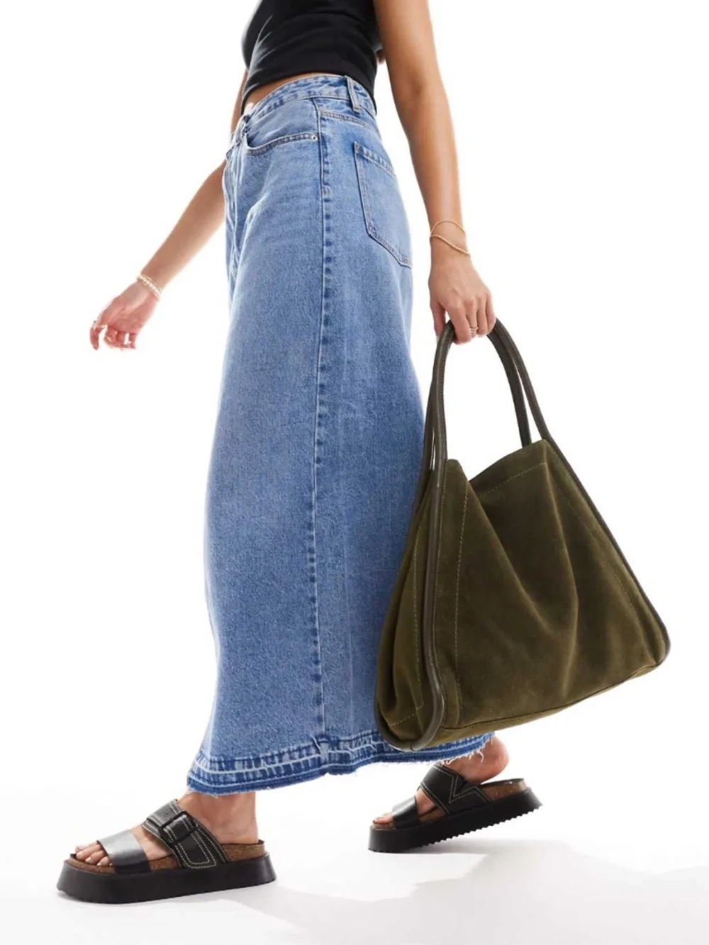 *pre-loved* ASOS DESIGN suede tubular tote bag in forest green